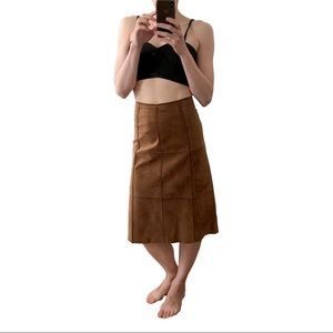 Mango brown suede patchwork midi skirt
